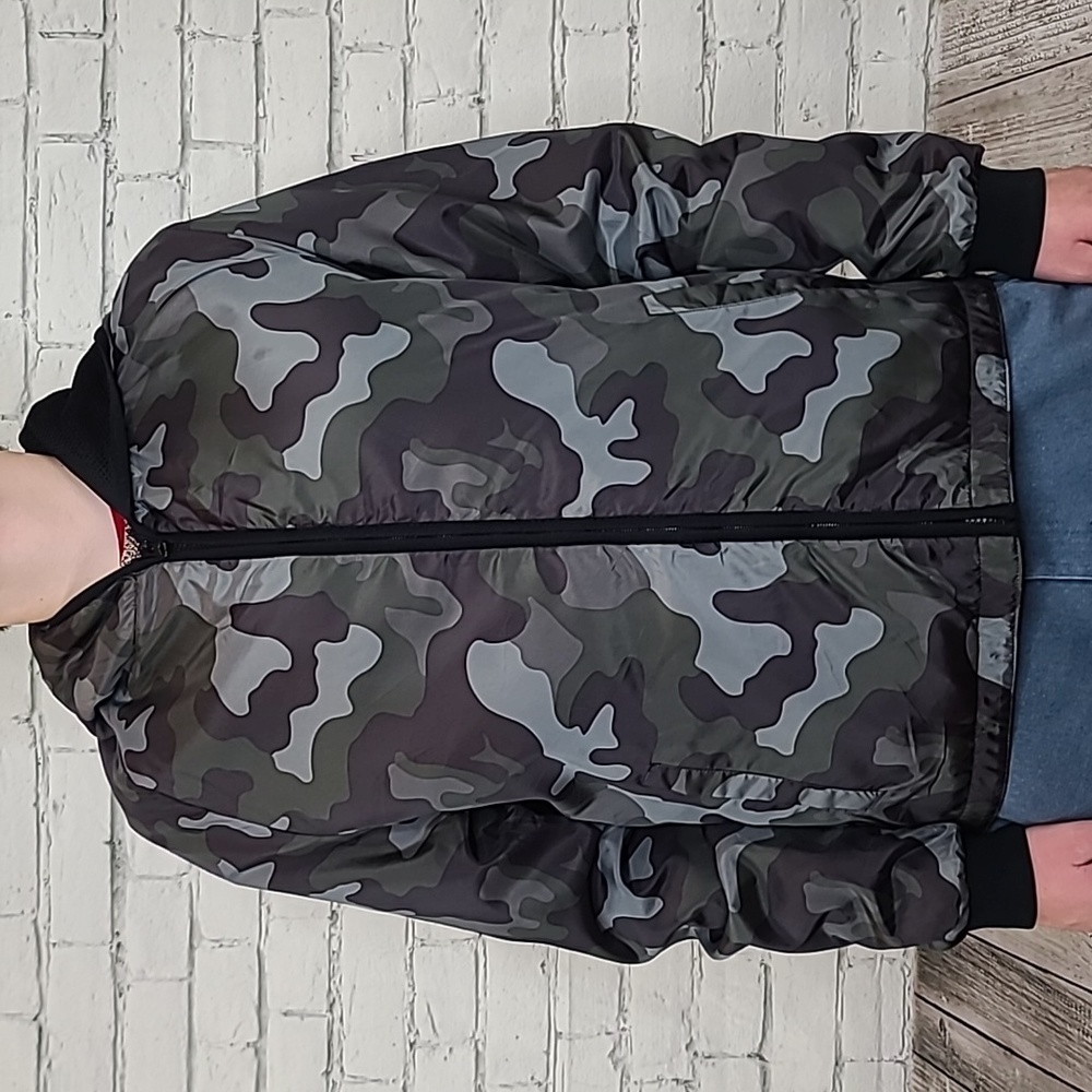 Zara Man Denim Collection Army/Camo Hooded Windbreaker Jacket Green/Gray - NWOT